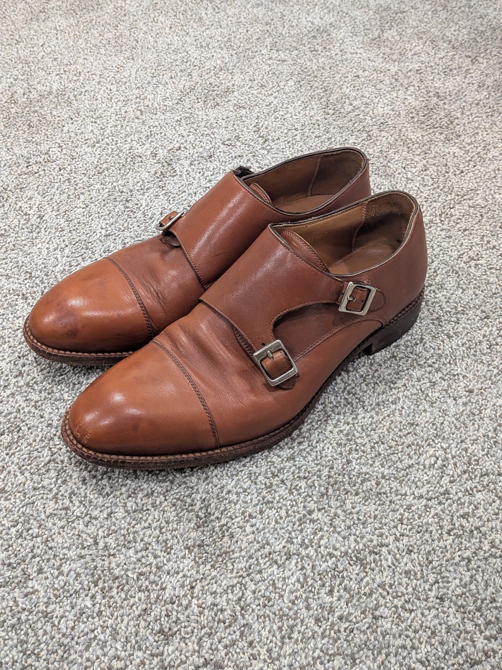 Beckett Simonon Hoyt Double Monk Strap Leather Shoes Brown Cap Toe Size 9